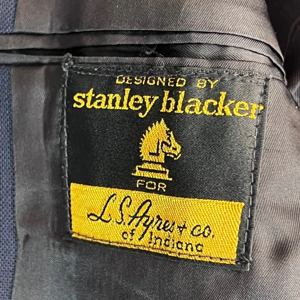 Stanley Blacker LS Ayres Indiana Mens Navy Gold Button Blazer Sport‎ Coat Jacket